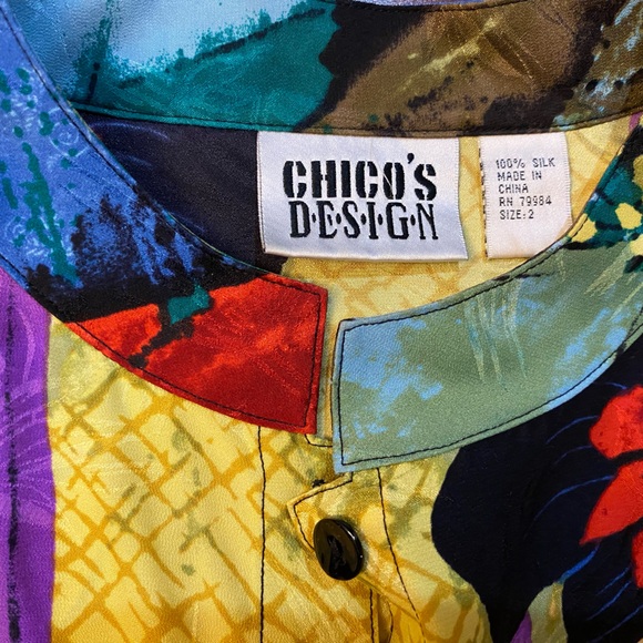 Y2K Chico's Silk Asian Women’s Blouse Size 2 All Over Print - Picture 4 of 5
